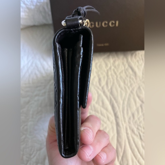 GUCCI Micro Guccissima GG Pattern Long Bifold Wallet Leather Black Gold - Picture 7 of 16